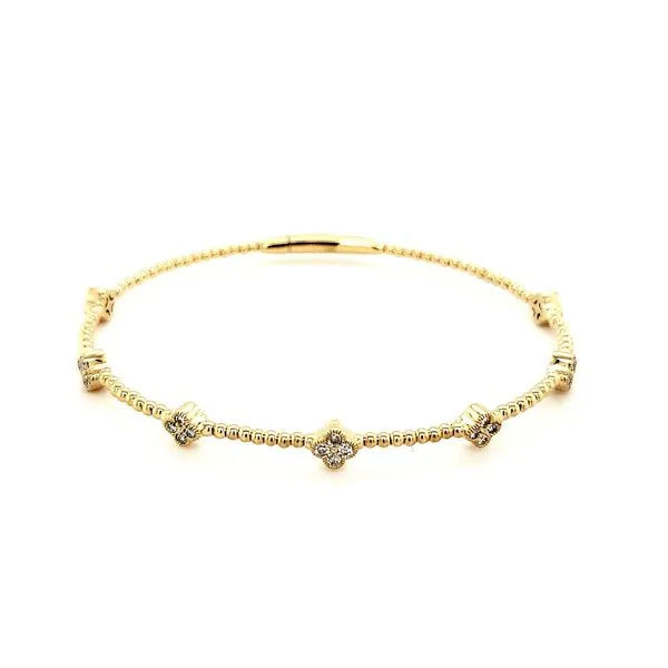 14K Yellow Gold Diamond Quatrefoil Flexible Bangle Bracelet Image 2 Quality Gem LLC Bethel, CT