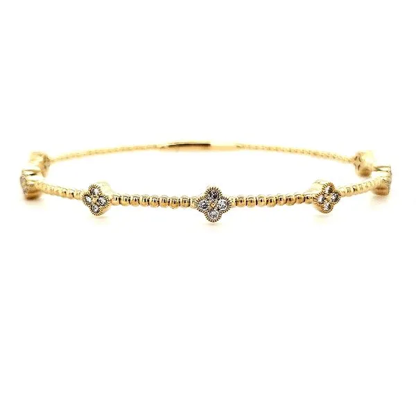 14K Yellow Gold Diamond Quatrefoil Flexible Bangle Bracelet Quality Gem LLC Bethel, CT