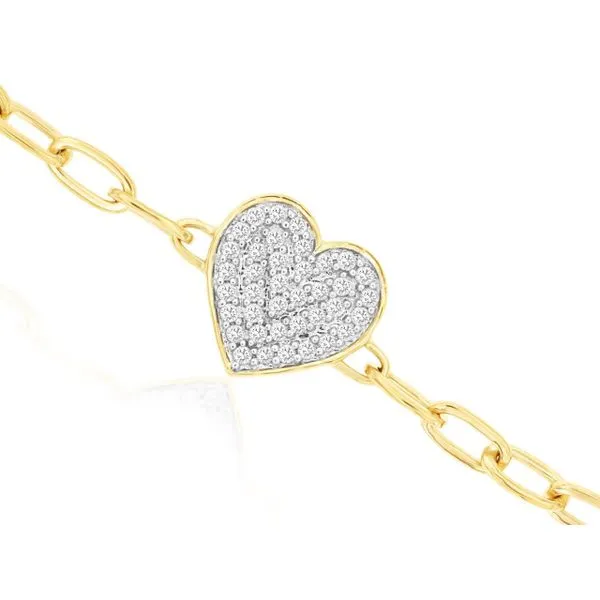 14K yellow Gold Diamond Heart Paperclip Bracelet Length 7.5 Inches Quality Gem LLC Bethel, CT