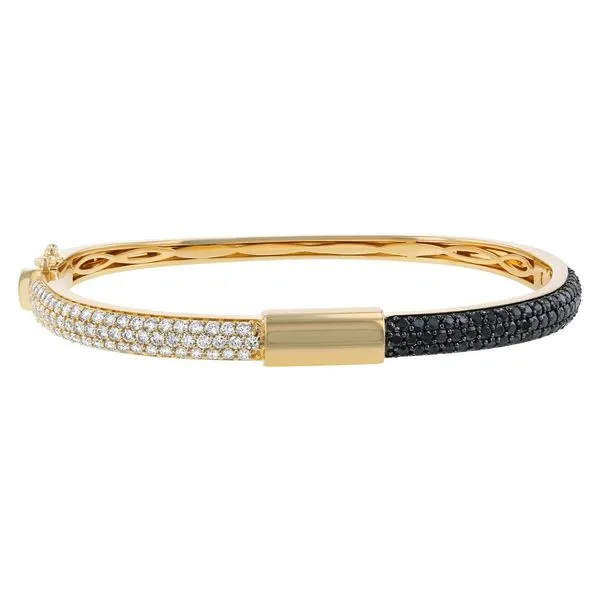 14K Yellow Gold Half and Half Black and White Diamond Bangle Quality Gem LLC Bethel, CT