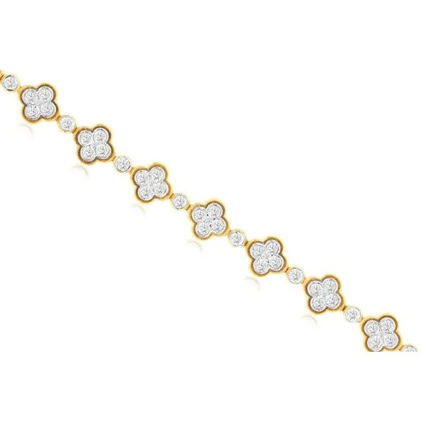 14K Two Tone Diamond Quatrefoil and Bezel Brazel Length 7.25 Inches Quality Gem LLC Bethel, CT