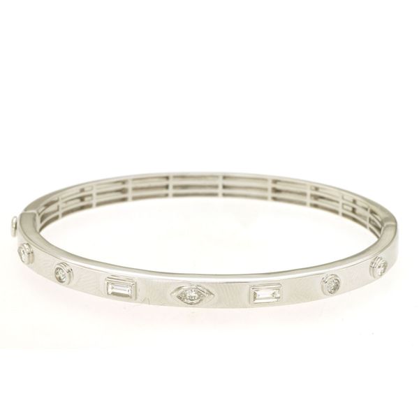 14K White Gold Multi Shaped Diamond Bangle Bracelet Quality Gem LLC Bethel, CT