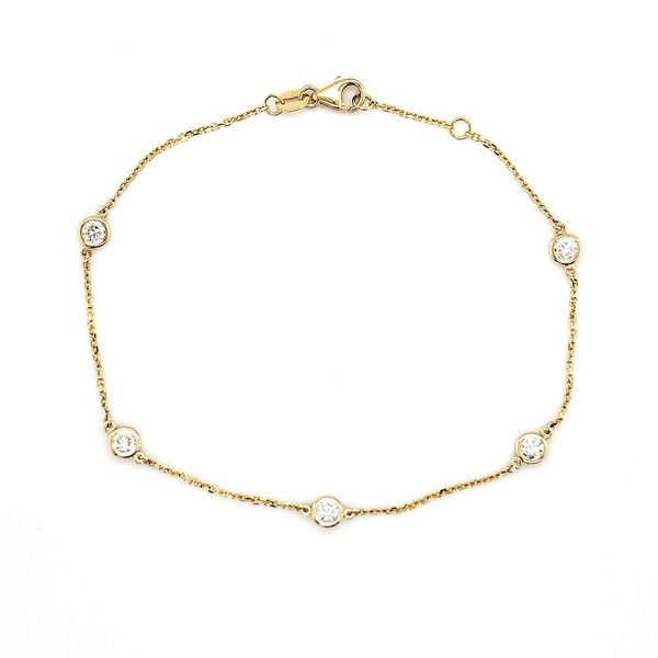 14K Yellow Gold Diamond Station Bracelet Length 7-7.5 Inches Adjustable Quality Gem LLC Bethel, CT