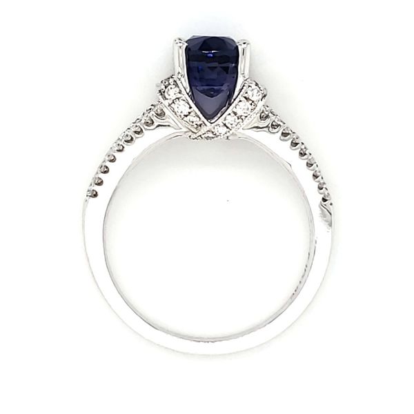 18K White Gold  Blue Sapphire & Diamond Ring Image 3 Quality Gem LLC Bethel, CT