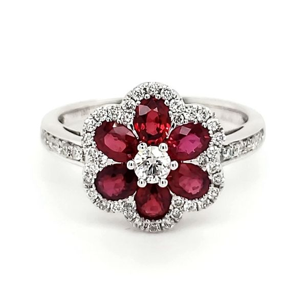 18K White Gold Floral Ruby & Diamond Ring Quality Gem LLC Bethel, CT