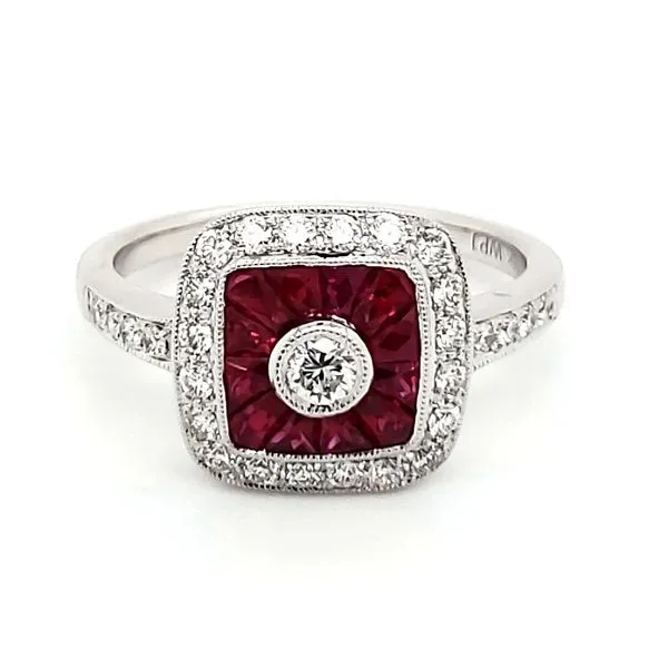 14K White Gold Art Deco Styled Ruby & Diamond Ring Quality Gem LLC Bethel, CT