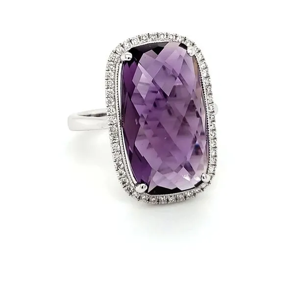 14K White Gold Amethyst & Diamond Statement Ring Image 2 Quality Gem LLC Bethel, CT