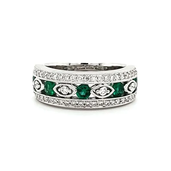 18K White Gold Emerald & Diamond Band Quality Gem LLC Bethel, CT