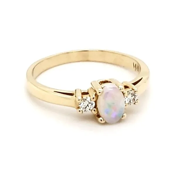 14K Yellow Gold Opal & Diamond Ring Image 2 Quality Gem LLC Bethel, CT