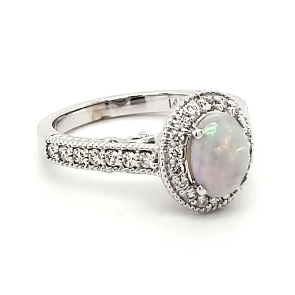 14K White Gold Opal & Diamond Ring Image 2 Quality Gem LLC Bethel, CT