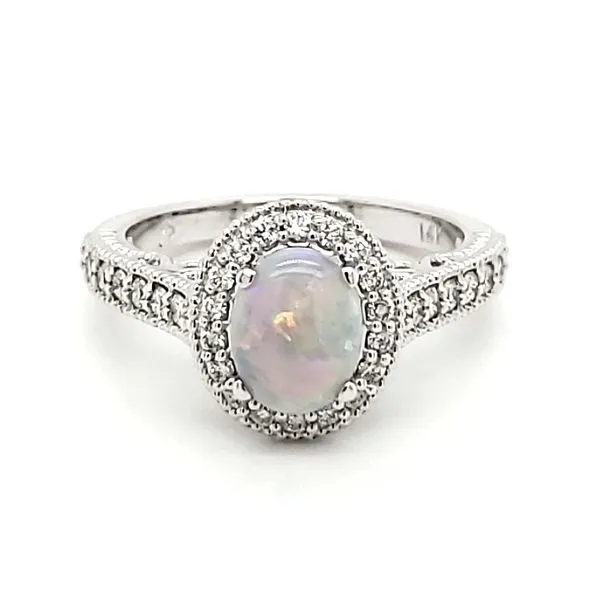 14K White Gold Opal & Diamond Ring Quality Gem LLC Bethel, CT