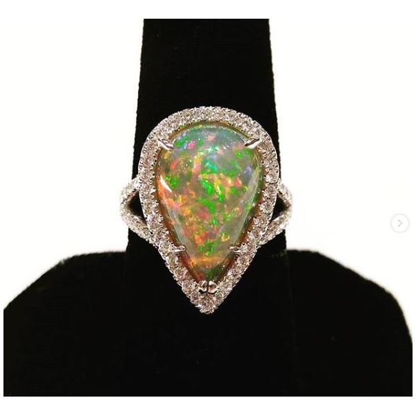 14K White Gold Opal & Diamond Statement Ring Image 4 Quality Gem LLC Bethel, CT