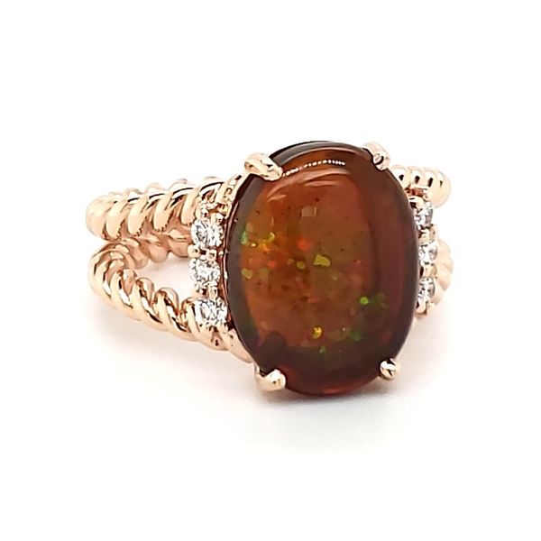 14K Rose Gold Ethiopian Opal & Diamond Ring Image 2 Quality Gem LLC Bethel, CT