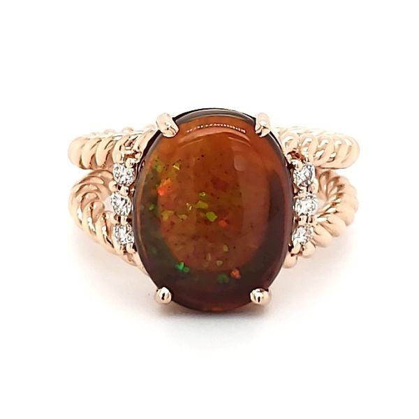 14K Rose Gold Ethiopian Opal & Diamond Ring Quality Gem LLC Bethel, CT