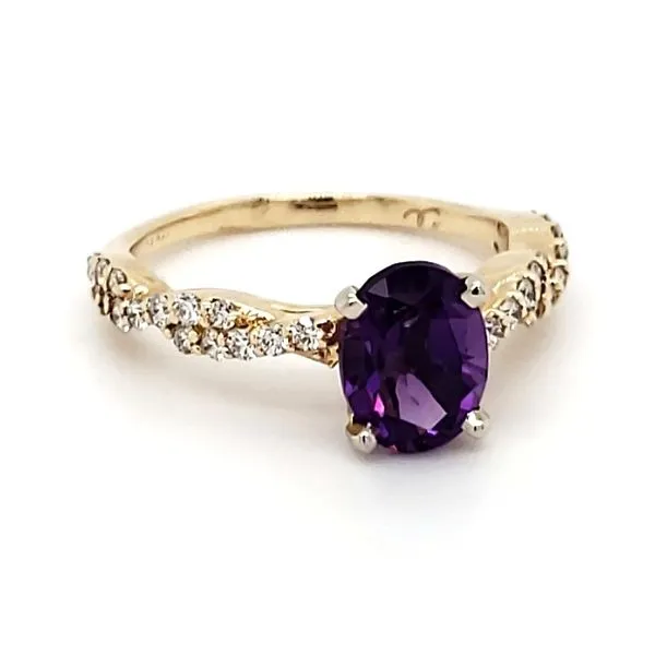 14K Yellow Gold Amethyst & Diamond Twist Shank Ring Image 2 Quality Gem LLC Bethel, CT