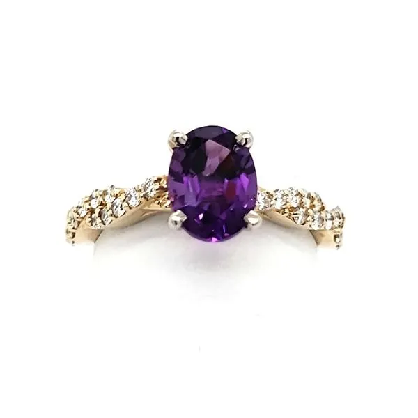 14K Yellow Gold Amethyst & Diamond Twist Shank Ring Image 3 Quality Gem LLC Bethel, CT