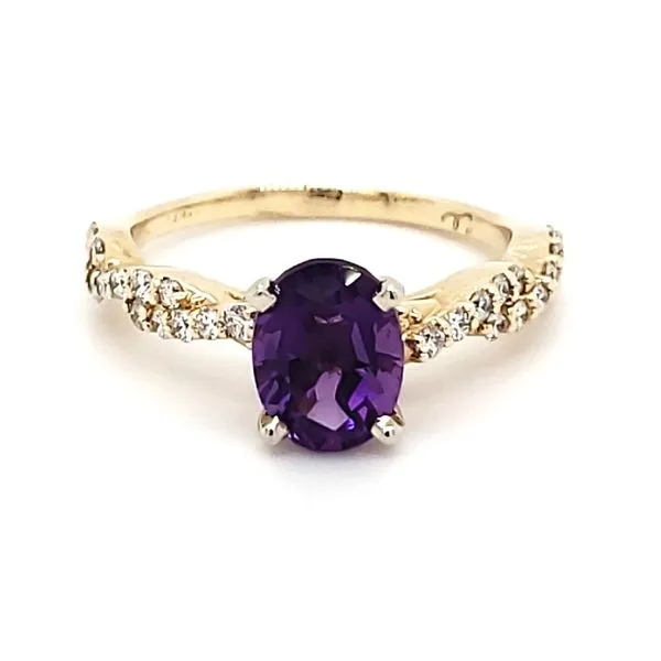 14K Yellow Gold Amethyst & Diamond Twist Shank Ring Quality Gem LLC Bethel, CT