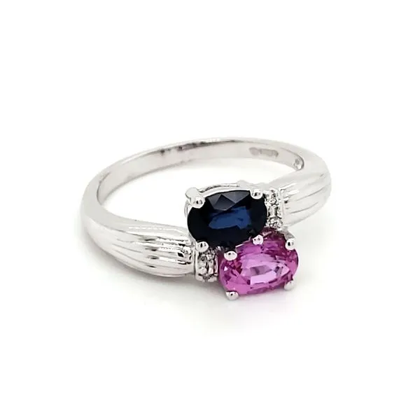 14K White Gold Blue and Pink Sapphire & Diamond Bypass Ring Image 3 Quality Gem LLC Bethel, CT