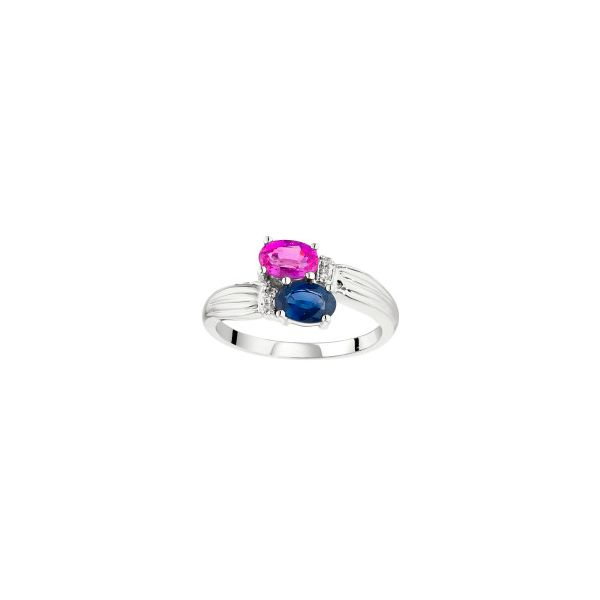 14K White Gold Blue and Pink Sapphire & Diamond Bypass Ring Image 4 Quality Gem LLC Bethel, CT