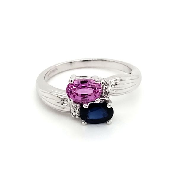 14K White Gold Blue and Pink Sapphire & Diamond Bypass Ring Quality Gem LLC Bethel, CT