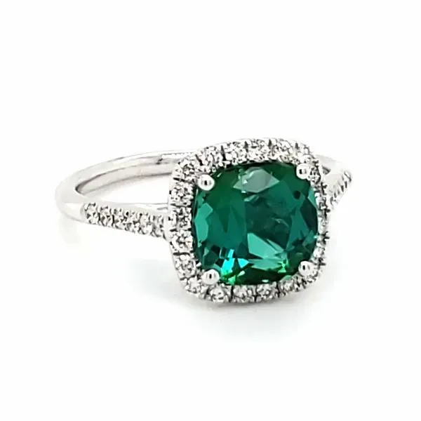 14K White Gold Green Tourmaline & Diamond Ring Image 2 Quality Gem LLC Bethel, CT