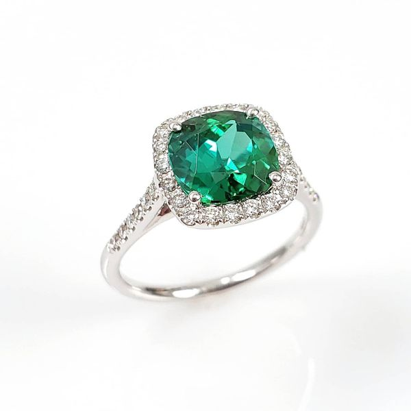 14K White Gold Green Tourmaline & Diamond Ring Image 4 Quality Gem LLC Bethel, CT