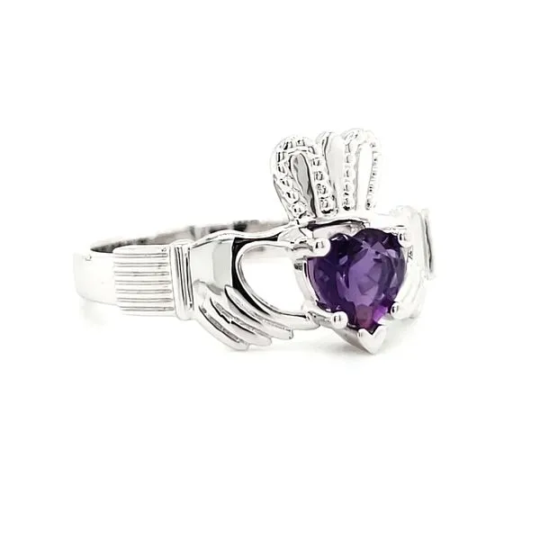 14K White Gold Amethyst Claddagh Ring Image 2 Quality Gem LLC Bethel, CT