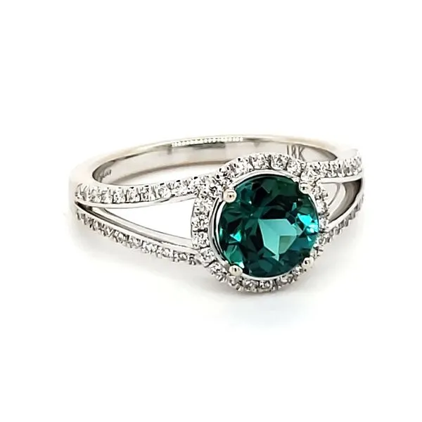 18K White Gold Green Tourmaline & Diamond Split Shank Ring Image 2 Quality Gem LLC Bethel, CT