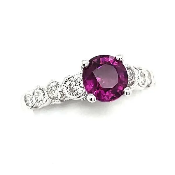 14K White Gold Rhodolite Garnet & Diamond Ring Image 2 Quality Gem LLC Bethel, CT