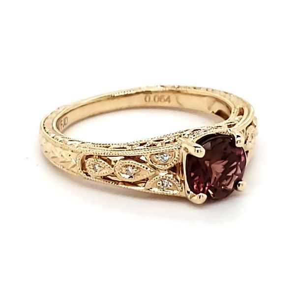 14K Yellow Gold Pink Antique Styled Tourmaline & Diamond Ring Image 2 Quality Gem LLC Bethel, CT