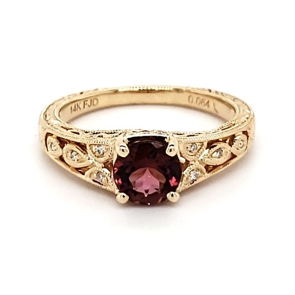 14K Yellow Gold Pink Antique Styled Tourmaline & Diamond Ring Quality Gem LLC Bethel, CT