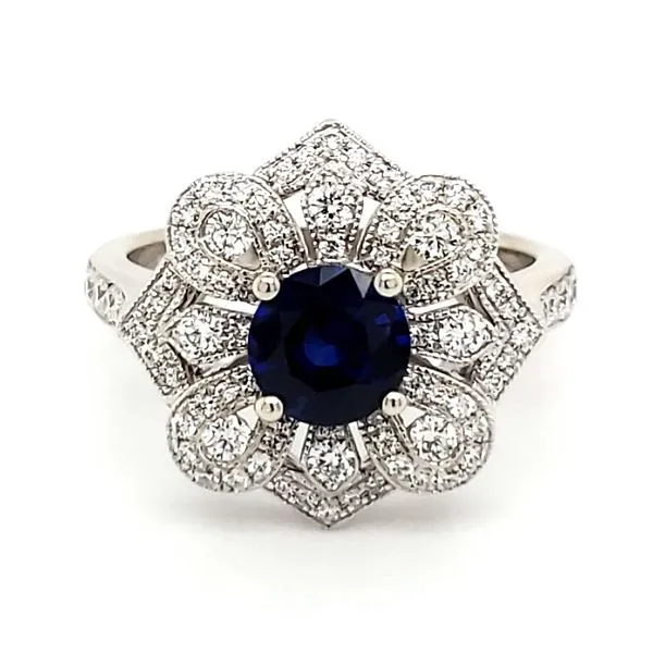 SOLD - 14K White Gold Antique Styled Sapphire & Diamond Statement Ring Image 2 Quality Gem LLC Bethel, CT