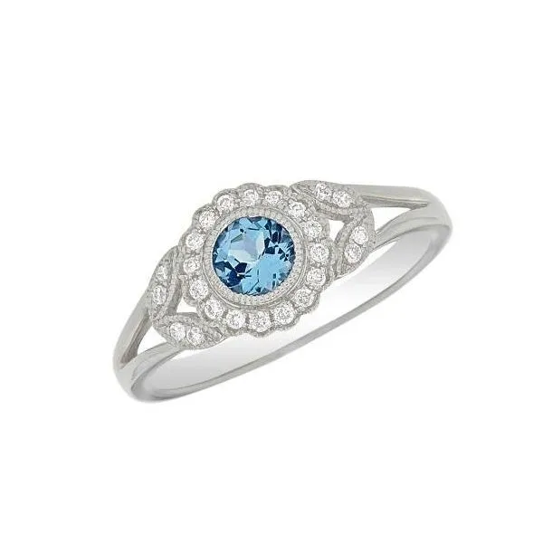 14K White Gold Antique Styled Blue Topaz & Diamond Ring Image 3 Quality Gem LLC Bethel, CT