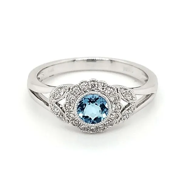 14K White Gold Antique Styled Blue Topaz & Diamond Ring Quality Gem LLC Bethel, CT