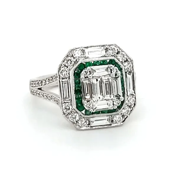 14K White Gold Emerald & Diamond Statement Ring Image 2 Quality Gem LLC Bethel, CT