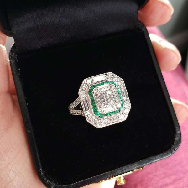 14K White Gold Emerald & Diamond Statement Ring Image 3 Quality Gem LLC Bethel, CT