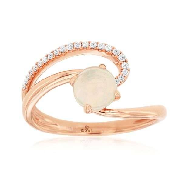 14K Rose Gold Opal & Diamond Swirl Ring Image 2 Quality Gem LLC Bethel, CT