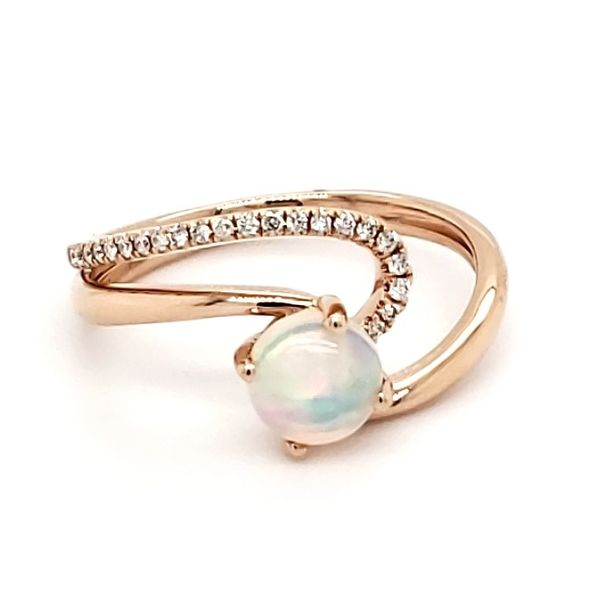 14K Rose Gold Opal & Diamond Swirl Ring Image 4 Quality Gem LLC Bethel, CT
