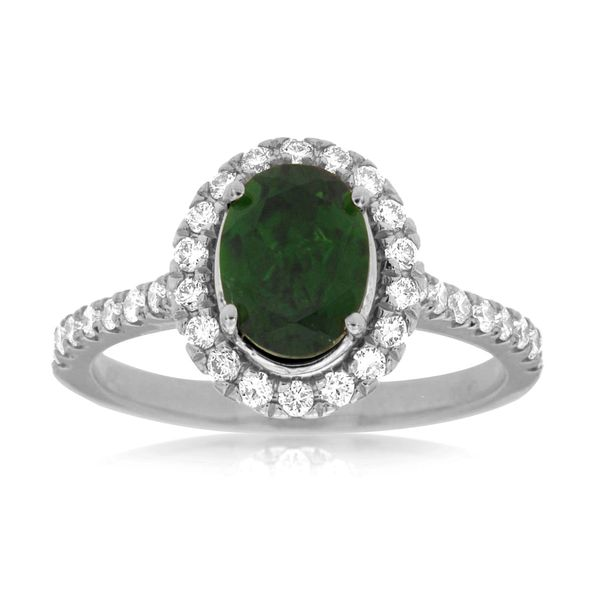 14K White Gold Chrome Diopside & Diamond Halo Ring Image 2 Quality Gem LLC Bethel, CT