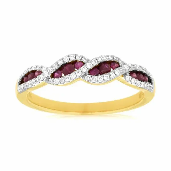 14K Yellow Gold Ruby & Diamond Twist Ring Image 2 Quality Gem LLC Bethel, CT