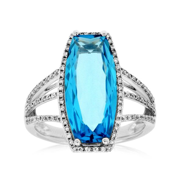 14K White Gold Geometric Blue Topaz & Diamond Statement Ring Image 2 Quality Gem LLC Bethel, CT