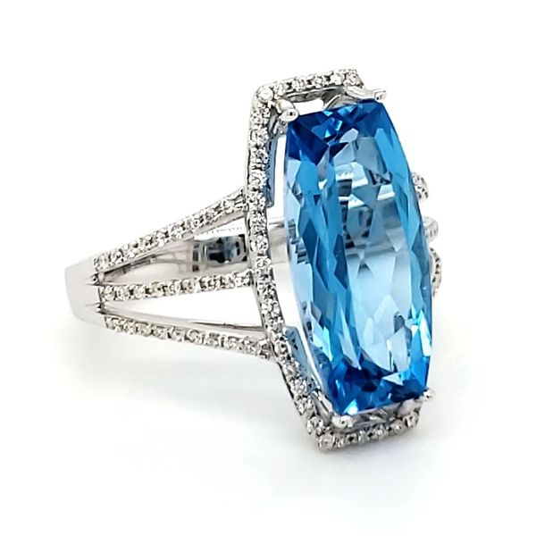 14K White Gold Geometric Blue Topaz & Diamond Statement Ring Image 3 Quality Gem LLC Bethel, CT
