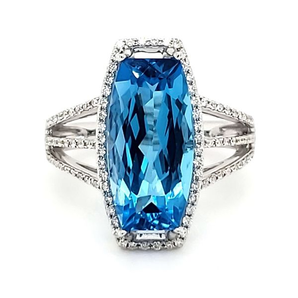 14K White Gold Geometric Blue Topaz & Diamond Statement Ring Quality Gem LLC Bethel, CT