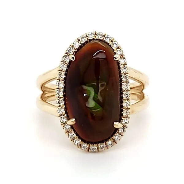 14K Yellow Gold Custom Designed Fire Agate & Diamond Ring Quality Gem LLC Bethel, CT