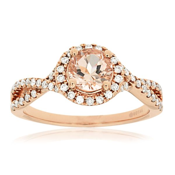 14K Rose Gold Morganite & Diamond Halo Twist Ring Quality Gem LLC Bethel, CT