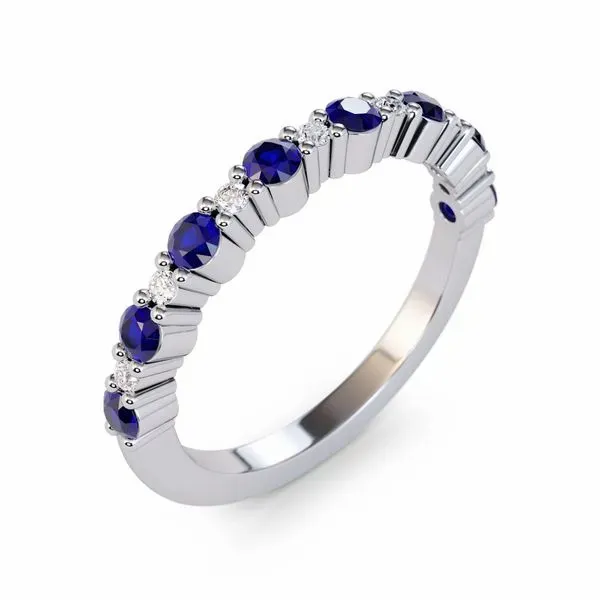 14K White Gold Sapphire & Diamond Band Image 2 Quality Gem LLC Bethel, CT