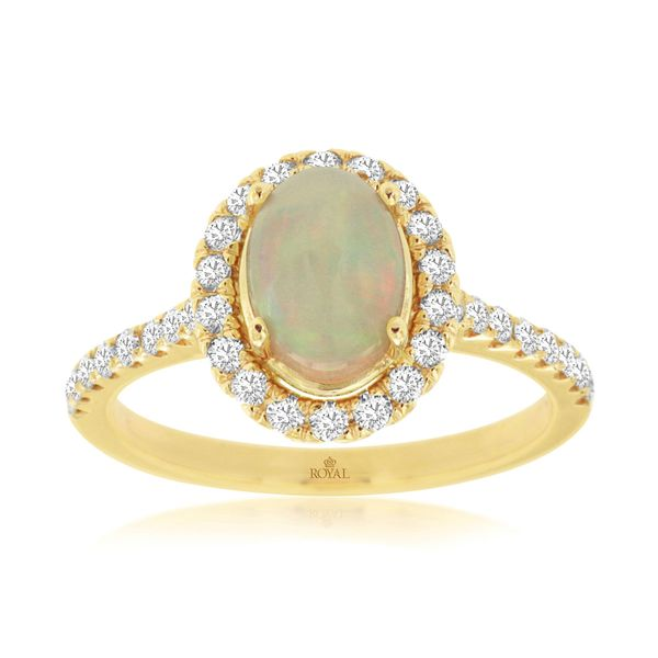 14K Yellow Gold Oval Opal & Diamond Halo Ring Quality Gem LLC Bethel, CT