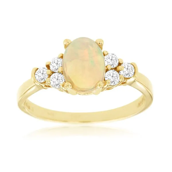 14K Yellow Gold Oval Opal & Diamond Ring Quality Gem LLC Bethel, CT