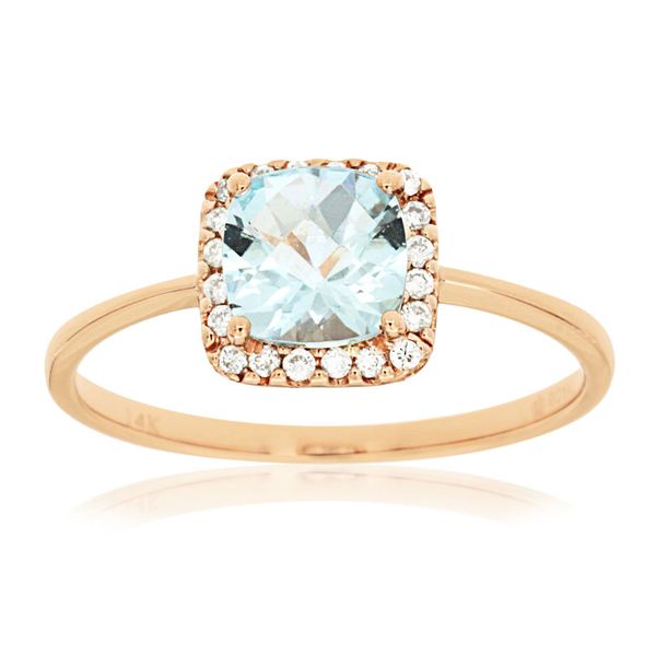 14K Rose Gold Cushion Aquamarine & Diamond Halo Ring Quality Gem LLC Bethel, CT