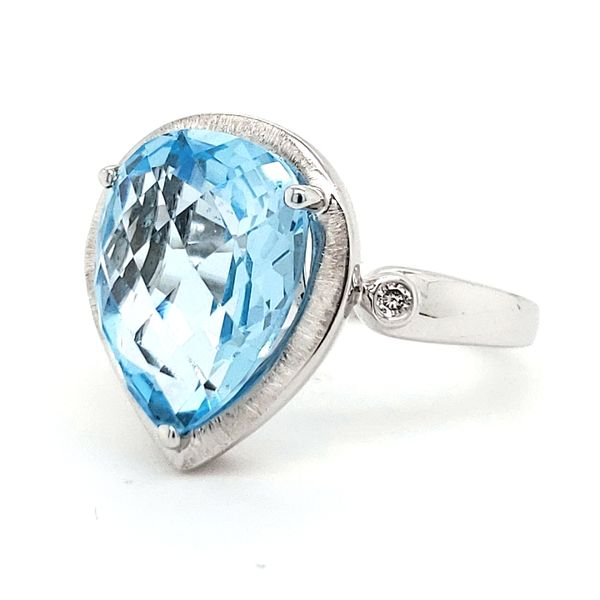 14K White Gold Pear Blue Topaz & Diamond Ring Image 2 Quality Gem LLC Bethel, CT